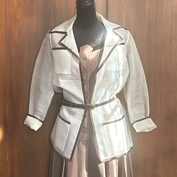 50s 60s Art Deco Brown Party Dress S/M - Picture 8 of 11